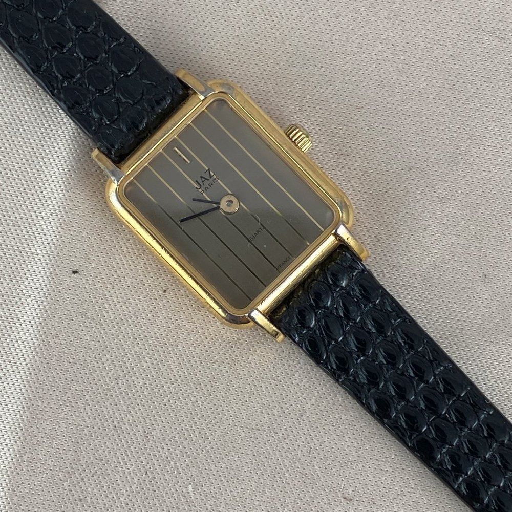 Vintage Jaz Paris Ladies French Designer Watch Beautiful Pinstrip Gray Gold Dial